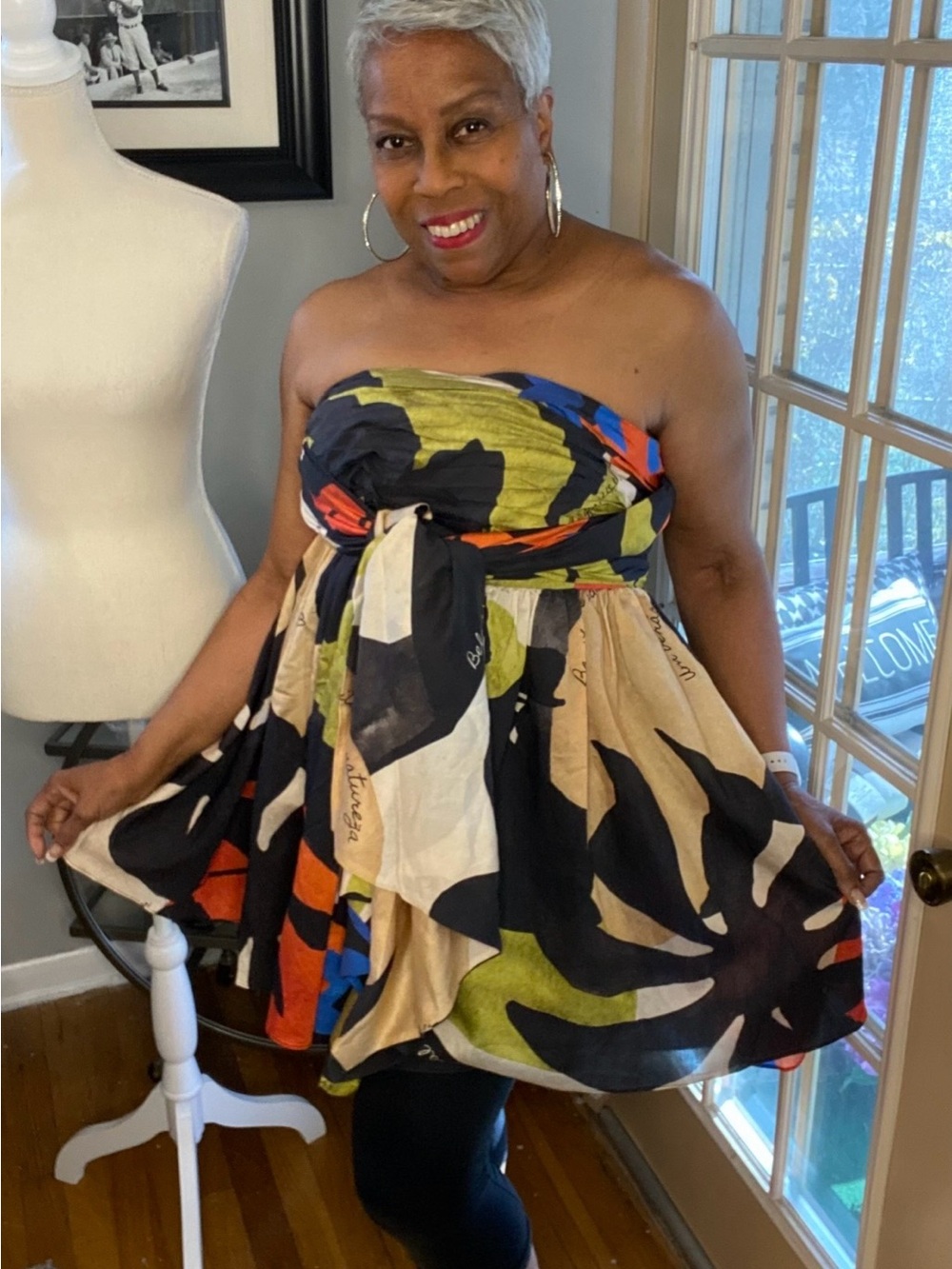 H&M Multicolor Strapless Abstract Print Dress